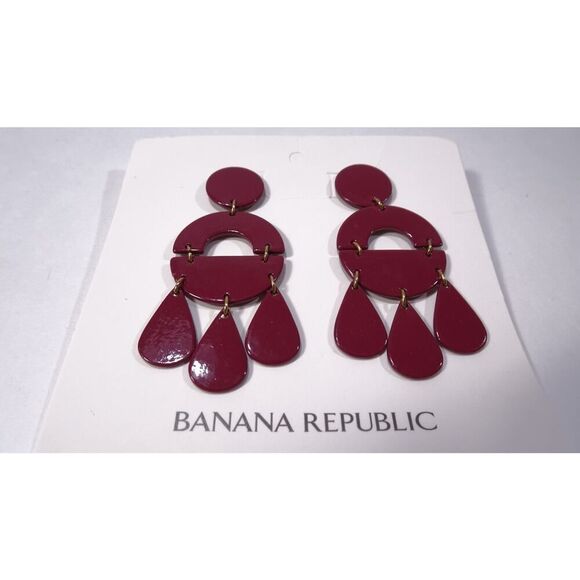 Banana Republic Women's Shiny Enamel Happy Tears Circles Earrings BURG NWT 50 - Picture 5 of 9